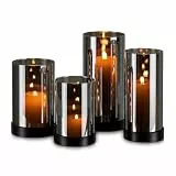 Glasseam Windlicht Glas Schwarz Tischdeko: 4er Set Windlicht Outdoor Modern Windlichter Kerzenhalter Metall für Deko Wohnzimmer Glaszylinder Kerzengläser für Draußen Advent