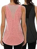 Wayleb Sporttop Damen Fitness Ärmelloses 2er Pack Rundhals Sport Tanktop Leicht Atmungsaktiv Sportshirt Mesh Rücken Lauftop Fitness Yoga Tank Top Oberteile, Schwarz/Rosa 3XL