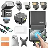 Godox IT32 Kamera Blitzgerät TTL mit X5N Blitzauslöser für Nikon Camera 2,4 GHz GN18 510 Blitze bei Voller Leistung Touchscreen Integrierter Reflektor LED-Licht Magnetischer Farbfilter