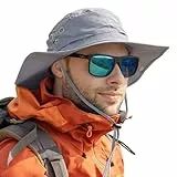 TOP-EX Großer Sonnenhut Herren L - XL, Breiter Krempe UV Safari Hüte für Sommer Outdoor Wandern Angeln Spazieren, Winddicht & Wasserdicht Grau 60-63cm