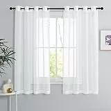PONY DANCE Voile Gardinen Weiss Transparent Ösenvorhang 2er Set H 160 x B 140 cm Wohnzimmer Gardinen Kurz Durchlässige Vorhänge Weiß Vorhang Leinenoptik Schlafzimmer