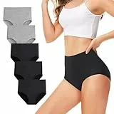 TUUHAW Unterhosen Damen Unterwäsche 5er Pack Slip Miederhose Baumwolle Hoher Taille Atmungsaktive Schwarz Grau_L
