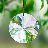 HDCRYSTALGIFTS 85 mm runder Bauhinia-Kristall-Sonnenfänger, hängende facettierte Kristalle, große Fensterprismen, Sonnenfänger, Ornament, Regenbogen-Macher, Kronleuchter, Kristallanhänger
