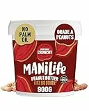 ManiLife Erdnussbutter, Peanut Butter, Deep Roast Crunchy, 900-g-Dose, Erdnussmus aus besten argentinischen Erdnüssen, vegan, erdnussbutter ohne zucker und palmöl, ohne GVO, bulk erdnussbutter