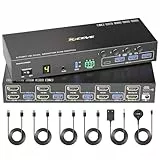 4 Port HDMI KVM Switch 4 PC 2 Monitore 4K@60Hz EDID-Simulation, Dual Monitor KVM Switch mit 4 USB 3.0 Port für USB-Peripheriegeräte,Audio,RS232, mit kabelferner Steuerung,12V-Netzteil und 4 USB-Kabel