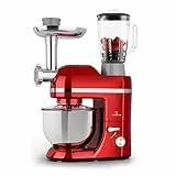 Klarstein Knetmaschine Küchenmaschine mit Fleischwolf, 1800W Teigmaschine Klein, 6 Stufen, Schneebesen Rühr- & Knethaken, Planetenrührwerk, Rührmaschine mit Mixer, Küchenmaschinen mit 5L Schüssel