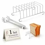 NUOBESTY Toastständer für Heißluftfritteuse Edelstahl, Airfryer Toast Einsatz mit 8 Schlitzen mit Lebensmittelzange Toast Rack Zubehör für Frühstück, Küche & Reisen