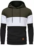 YuKaiChen Herren-Kapuzenpullover, langärmelig, Patchwork, kariert, Jacquard, Kordelzug, lässiger Kapuzenpullover mit Taschen, Armeegrün, Weiß, Schwarz, L