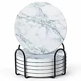 LIFVER Untersetzer Gläser, Glas Untersetzer-Set 6 Stücke mit Halter, Saugfähig Getränk Untersetzer mit Kork-Rückseite als Geschenk für Freund(in), Familie, für Bars, Cafés, Haus, Party, Büro
