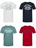 TOM TAILOR Tshirt Herren Baumwolle Regular Fit 4er Pack Set Rundhals Kurzarm Sommer Tee Shirt Logoprint 100% Baumwolle, Größe:L, Farbe:Dark Blue (10302)