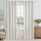 CUTEWIND Vorhang Leinenoptik Landhausstil Creme Halbtransparent Schlafzimmer Ösenschal, Stores Gardinen mit Ösen 2er Set, 240 cm Lang, 140 cm Breit, Leinen Vorhänge Wohnzimmer, Elfenbeinweiß