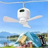 BomKra Deckenventilator mit Beleuchtung Outdoor, Deckenventilator mit Akku 8000mAh, Mobiler Camping Ventilator Licht für Außenbereich, Camping, Pavillon Terrasse
