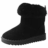 Fudaolee Kinder Winterstiefel Mädchen Warme Schneestiefel Plüsch Gefütterte Stiefeletten Baby Kleinkindschuhe Weichsohlen Schlupfstiefel Z-Schwarz,27.5 EU = 29 Etikett