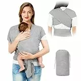 AOOWU Babytrage Tragetuch Baby Neugeborene bis 15 kg - Freihändiges Babytragetuch -Einfach Anzuziehen für Mütter und Väter - Babytrage Multi-Use Babywickel Träger(Hellgrau)