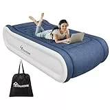 YITAHOME 2x1m Deluxe Luftmatratze Selbstaufblasend, Luftbett mit Integriertem Kissen & Eingebauter Elektrischer Pumpe, Aufblasbare Matratze mit Transporttasche für Gäste, Heimgebrauch, Blau & Weiß
