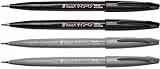 Pentel Sign Pen Brush 'Touch' 4er Set, Lettring, 2x schwarz + 2x grau (Schattierungen) Faserschreiber mit pinselähnlicher Spitze