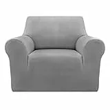 Deconovo Sofabezug Sofa Überzug Sofaüberwurf Cover Sesselbezug Sofahusse Abdeckung Super Elastisch Stretch Jacquard, 1-Sitzer(80-120cm), Hellgrau