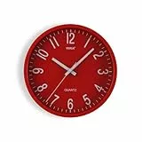 Versa Raven leise und dekorative Wanduhr, für Küche, Wohnzimmer oder Esszimmer – gut lesbar, Maße (H x L x B) 20 x 4,3 x 20 cm, Polypropylen, Rot
