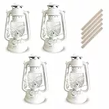4er-Set Retro Öllampen – mit Docht, ohne Strom nutzbar – wetterfest & stilvoll – 24 cm hoch – Schwarz oder Weiß – Deko & Notlicht für Garten, Camping & Krisenvorsorge (Weiß)