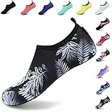 VIFUUR Unisex Aqua Schuhe Schnelltrockend Wasserschuhe Breathable Schwimmschuhe for Damen Herren SchwarzesBlatt 36/37 EU