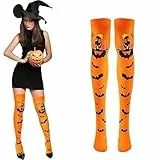THXFUNAREA 1 Paar Halloween Socken, Weich Lange Strümpfe Entworfen mit Halloween-Muster Lustig Overknee-Socken Cosplay Strümpfe
