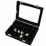 Meshela 24 Fächer Damen Schmuckkasten Schmuck Box Schmuckkoffer Schmuckständer Aufbewahrungsbox für Ringe Ohrringe Halskette(Schwarz)