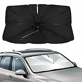 Sonnenschutz Auto Frontscheibe, Auto Sonnenschutz zu Frontscheibe Faltbar, Selbsthaftend UV Hitzeschutz Plane, Windschutzscheibe Auto Stützstange für Sommer 360° Drehbar (XL)