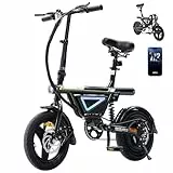 Finbike E Bike klapprad für Herren und Damen, 14 Zoll Elektrofahrräder mit APP-Steuerung, 36V 12Ah Akku Electric Bike mit anpassbarer LED, 50KM Reichweite & 25KM/H Geschwindigkeit, Aluminium-Motor