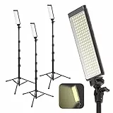 DigiPower Pro 3 professionelles Belichtungsset, 3er-Pack, dimmbares 5600K 180-LED-Videolicht mit verstellbaren 63“ Stativ, kompatibel mit Smartphones und Kameras, schwarz, DPS-TPL-300