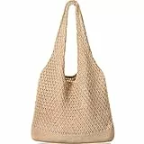 WantGor Häkeltaschen, Strand Mesh Tragetasche Damen Umhängetasche Einkaufstasche Lässige Reisetaschen Tasche faltbar Hobo Taschen (Khaki)