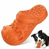 Jewyow Unzerstörbares Hundespielzeug, Naturkautschuk Robuster Interaktives Spielzeug mit Rindergeschmack für Zahnreinigend, Kauer, Spiel für Große Hunde(Orange)
