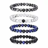 RANKEEF Perlenarmband Herren, 8 mm Perlenarmbänder Set, Stretch-Armbänder Herren, Verstellbares Schwarzes Kristall-Perlenarmband Perlen Armband Herren