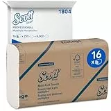 Scott® Papierhandtücher mit Multifold-Z-Falz 1804, 1-lagiges weißes Handtuchpapier, FSC-zertifiziert, 16 Packungen x 250 Papierhandtücher (insg. 4.000), Kompatibel mit Universal-Papiertuchspendern