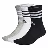 adidas Unisex 3-Stripes Cushioned Crew Socks 3 Pairs, Medium Grey Heather/White/Black/White, 6.5-8