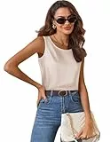 Zeagoo Damen Seidentop Elegant Satin Top Tank Top Lang Blusentop Ärmellose Satinbluse Rundhals Trägertop Oberteil Champagner M