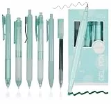 Dacono Packung mit 7 Gelschreibern Textmarker Schreibset, Ästhetische Einziehbare Gelschreiber mit Schwarzer Tinte und 1 Textmarker, Minzgrün Style - Kugelschreiber 0,5 mm für Studenten,Tagebuch
