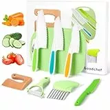 Goodchef Kindermesser – 8 teiliges sicheres Holzmesser Set, Kinder Messer Set & Montessori Messer, Montessori Schneidewerkzeug, BPA-frei, Geschenkidee, geeignet für Kinder ab 2 Jahren（Krokodil ）
