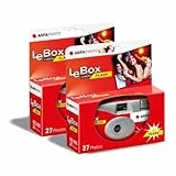 AGFA Photo 601020 LeBox Flash, Einwegkamera, 27 Fotos, optisches Objektiv 31 mm, Grau und Rot, 2er