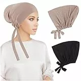 PHOGARY 2 Stück Frauen Undercap Hijab, Islamische Muslimische Unterschal Hijabcap mit Tie Back Closure Solid Color Unter Schal Hijab Mütze Turban Kopfbedeckung Chemo Kopftuch Schlafmütze (B)