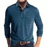 UHouse Poloshirt Herren Langarm Shirt Basic Baumwolle Langarmshirt mit Knopfleiste Sale Longsleeve Polohemd mit Brusttasche Leichte Sommershirt Regular Fit Polo Shirt Blau XL