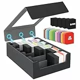 AOBOPLE Karten Box für 3900+ Karten,5 Reihen Sammelkarten-Aufbewahrungsboxen mit 48 Kartenteilern,Magnetische PU Leder Sammelkarten Box Deck Box für TCG,MTG,Sports Karten (Schwarz Grau)