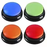 SKJJL Buzzer Mit Aufnahmefunktion Hunde, 4 Stück Answer Buzzers Hund, Buzzer mit Sound Hund, Answer Buzzers Hund, Buzzers Aufnahmefähige Tasten für Hund Interaktion