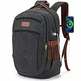 Tzowla Vintage Canvas Laptop-Rucksack für Männer und Frauen, College-Reise-Arbeits-Rucksack mit USB/Type-C-Ladeanschluss, Wandern Casual Daypack Rucksäcke Fit 15.6' Notebook (schwarz)