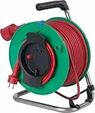 as - Schwabe Gerätekabeltrommel 50 m H05RR-F 3G1,5 rot, 1-fach Steckdose, IP44 Außenbereich, 1,5 m Anschlussleitung, Thermoschutz, Made in Germany