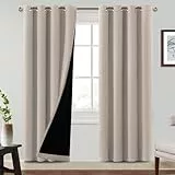 BellaHills 100% Verdunkelung Gardinen mit Ösen 2er Set H240xB140cm Verdunklungsvorhänge für Wohnzimmer Vorhänge Blickdicht Gardinen Kälteschutz, Natur