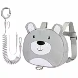 Bebamour Tier-Kleinkind-Rucksack mit Sicherheitszügeln, Mini-Tasche mit Sicherheitsleine für Kinder,tragbarer Rucksack,Grey Bears