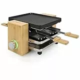 Princess SDA 162950 Raclette Pure 4 – Bambusausführung für bis zu Personen regelbares Thermostat 800 Watt Pfännchen und Spatel, 01.162950.01.001, Bambus/Schwarz