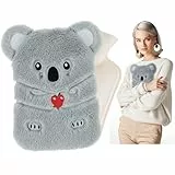 Wärmflasche mit weichem Bezug - Plüsch Wärmeflasche mit Flauschig 1L, Wärmflaschen mit Handwärmer, Bettflasche für Frauen Männer