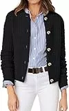 YUTILA Kurz Strickjacke Damen Langarm Rundhalsausschnitt Knopfleiste Open Front Cardigan