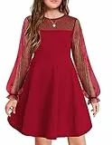 Arshiner Kleid Mädchen Festlich Hochzeit Party Langarmkleid Freizeitkleid Prinzessinkleider Kinder Teenager Kleidung Weinrot 140 9-10 Jahre